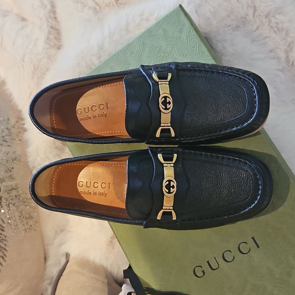 Gucci Black Leather Loafers Unisex